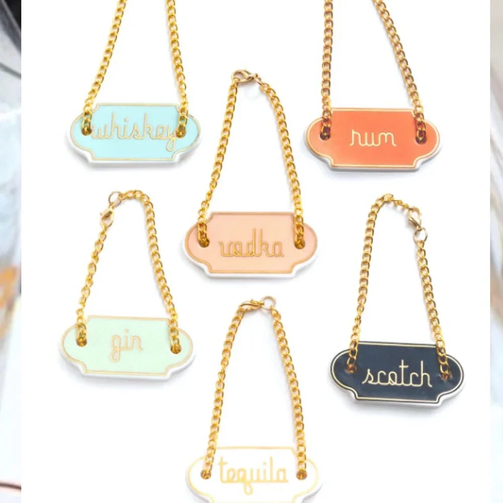 Pastel Nouveau & Vintage decanter Gold Chain Drink Label Set